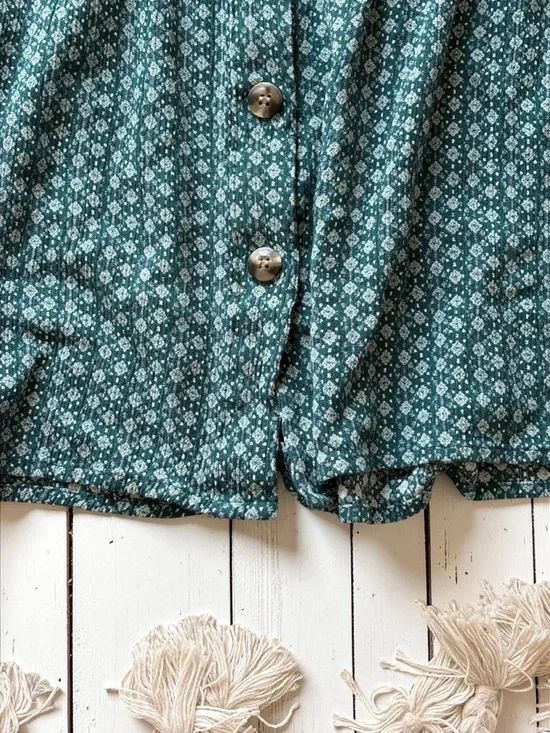 Maurices Green Boho Blouse Medium Lace Shoulder Peasant Top Flowy - Picture 6 of 9